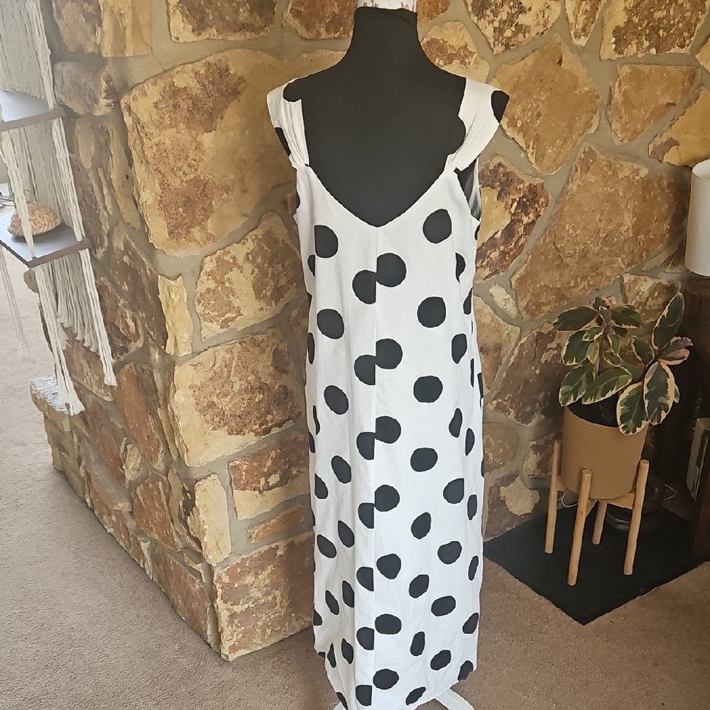 Pomander Place White and Black Polka Dot Sleeveless V-Neck Sundress Sz‎ L - Picture 2 of 10